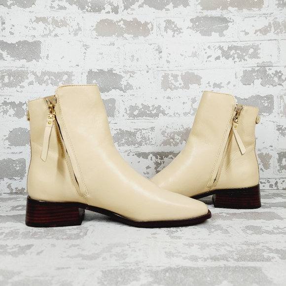 NEW Sam Edelman Women's Thatcher Ivory Leather Ankle Boots i257 - Picture 2 of 10